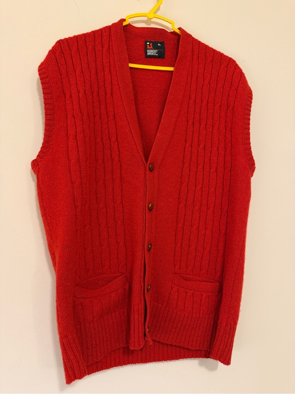 Men's Red Cable-Knit Button Vest by Brooks Brothers